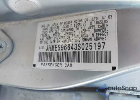 2003 Honda Civic Hybrid z USA, uszkodzony, nr VIN JHMES96643S025197